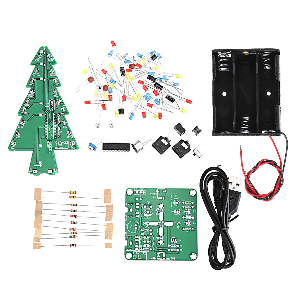  DIY Three Color Light Audio Voice Control Spectrum Christmas Tree Kit With Battery Box