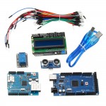 Mega 2560 R3 For Arduino Kit + HC-SR04 + Breadboard Cable + Relay Module + W5100 UNO Shield + LCD 1602 Keypad Shield